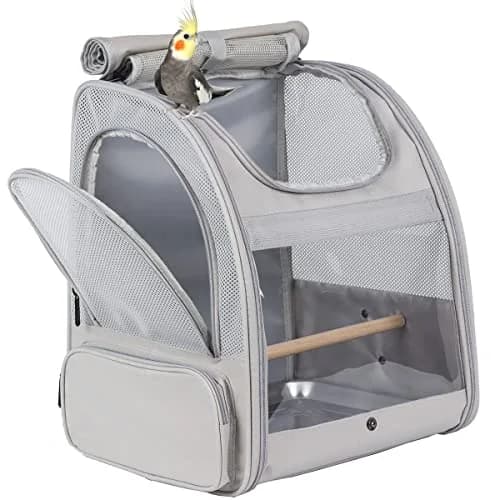 ORIZZP Bird Backpack Travel Carrier with Stand Perch & Shade Cover, Airline Approved Grey 38cm (15 inch) | Bird Backpack for Travel & Hiking thumbnail 1