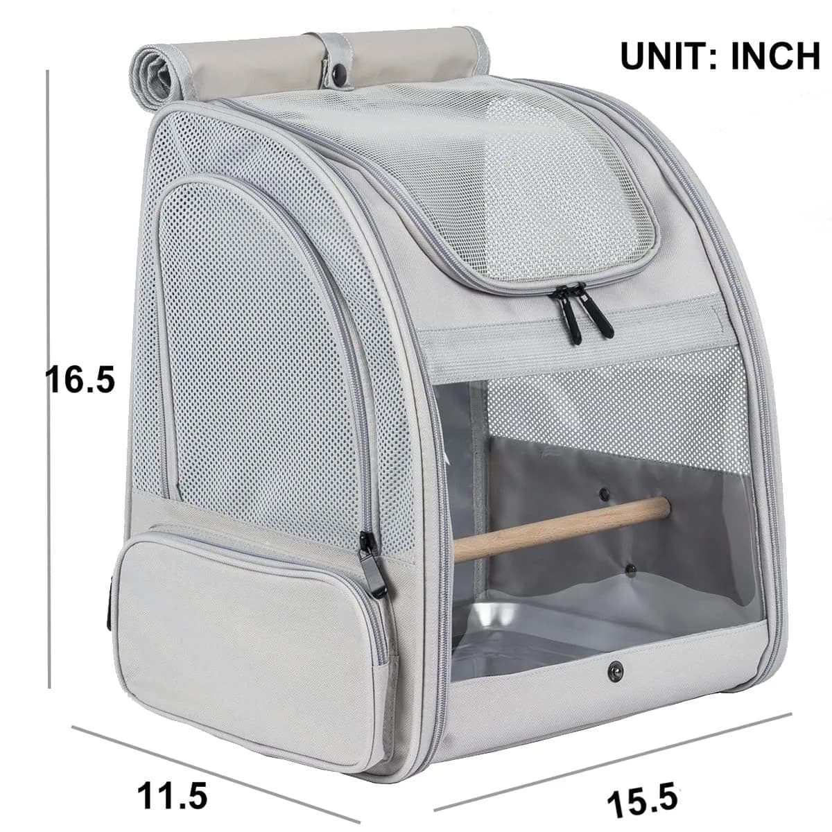 ORIZZP Bird Backpack Travel Carrier with Stand Perch & Shade Cover, Airline Approved Grey 38cm (15 inch) | Bird Backpack for Travel & Hiking - view 2