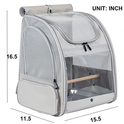 ORIZZP Bird Backpack Travel Carrier with Stand Perch & Shade Cover, Airline Approved Grey 38cm (15 inch) | Bird Backpack for Travel & Hiking thumbnail 2