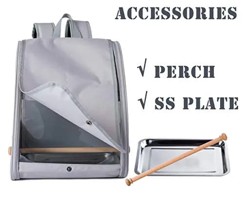 ORIZZP Bird Backpack Travel Carrier with Stand Perch & Shade Cover, Airline Approved Grey 38cm (15 inch) | Bird Backpack for Travel & Hiking thumbnail 3