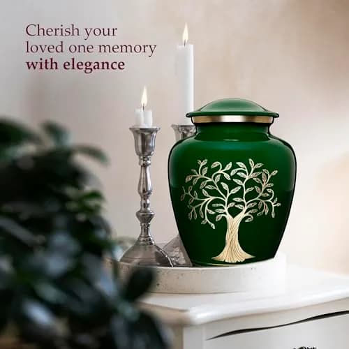 Trupoint Memorials Cremation Urns Tree of Life Large Dark Green | Handcrafted Aluminum Memorial thumbnail 4