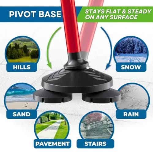HONEYBULL Red Foldable Walking Cane | Adjustable Height 76-91cm (30-36 inch) with Free-Standing Pivot Base thumbnail 5
