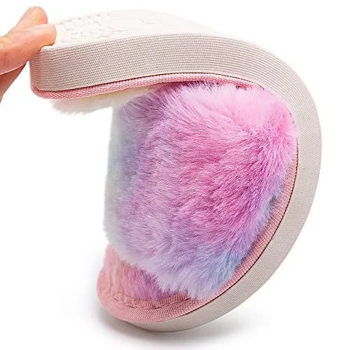 techcity Kids Fuzzy House Slippers Rainbow 8.5-9.5 Toddler | Plush Faux Fur Comfort thumbnail 2