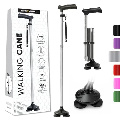 HONEYBULL Foldable Walking Cane Silver | Adjustable Height 76-91cm (30"-36") Free Standing Pivot Base thumbnail 1