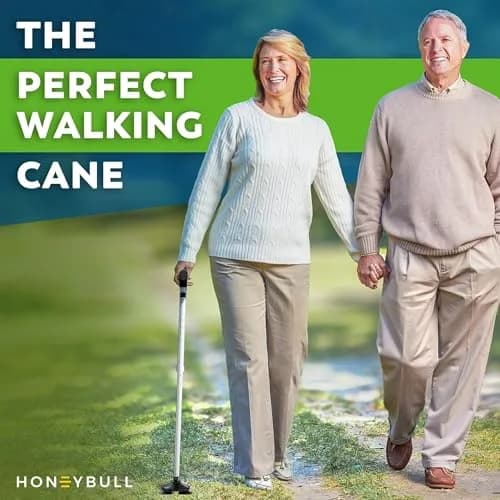 HONEYBULL Foldable Walking Cane Silver | Adjustable Height 76-91cm (30"-36") Free Standing Pivot Base thumbnail 3