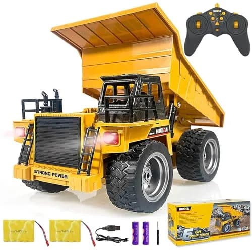 HuiNa 1:18 Scale RC Dump Truck Yellow | 6-Channel Full Functional Metal Construction Toy thumbnail 1