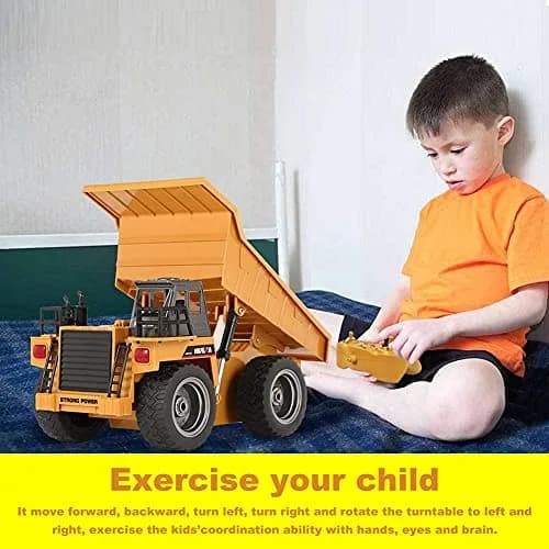 HuiNa 1:18 Scale RC Dump Truck Yellow | 6-Channel Full Functional Metal Construction Toy thumbnail 5