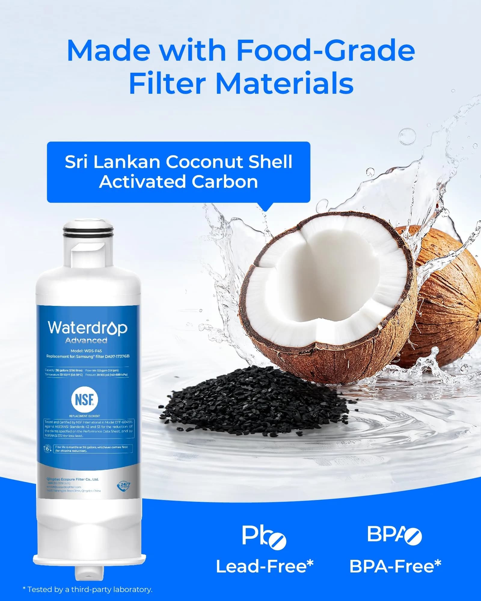 Waterdrop WDS-F45 Refrigerator Water Filter Replacement | NSF 53 & 42 Certified, 316 Gallons - view 6