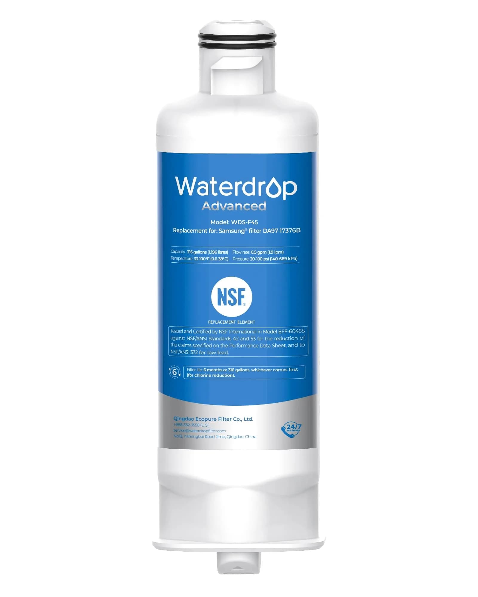 Waterdrop WD-F45 Heavy Metals Removal (Pro) Water Filter Replacement for Samsung DA97-17376B, 1 Count - main product image