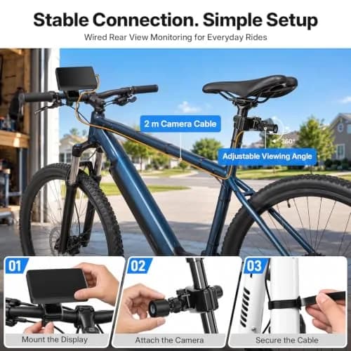 FEISIKE 4.3" IPS Bike Camera Rear View Monitor with 3X Zoom & 145° Wide Angle | Real-Time Traffic Monitoring thumbnail 6