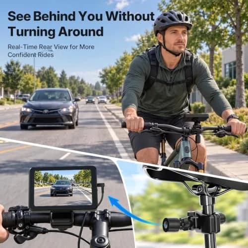 FEISIKE 4.3" IPS Bike Camera Rear View Monitor with 3X Zoom & 145° Wide Angle | Real-Time Traffic Monitoring thumbnail 2