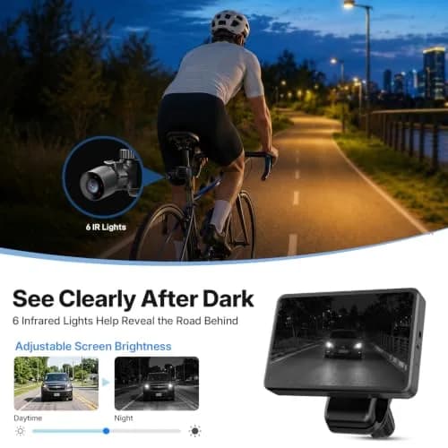 FEISIKE 4.3" IPS Bike Camera Rear View Monitor with 3X Zoom & 145° Wide Angle | Real-Time Traffic Monitoring thumbnail 4