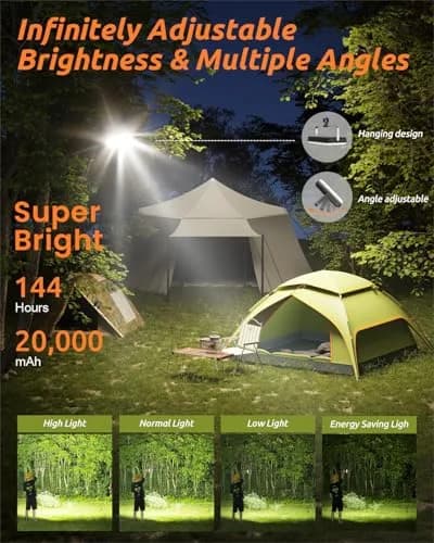 Eventek Rechargeable LED Work Light & Camping Lantern 20000mAh (662g) | 144H Runtime, Power Bank, IPX5 Waterproof thumbnail 3