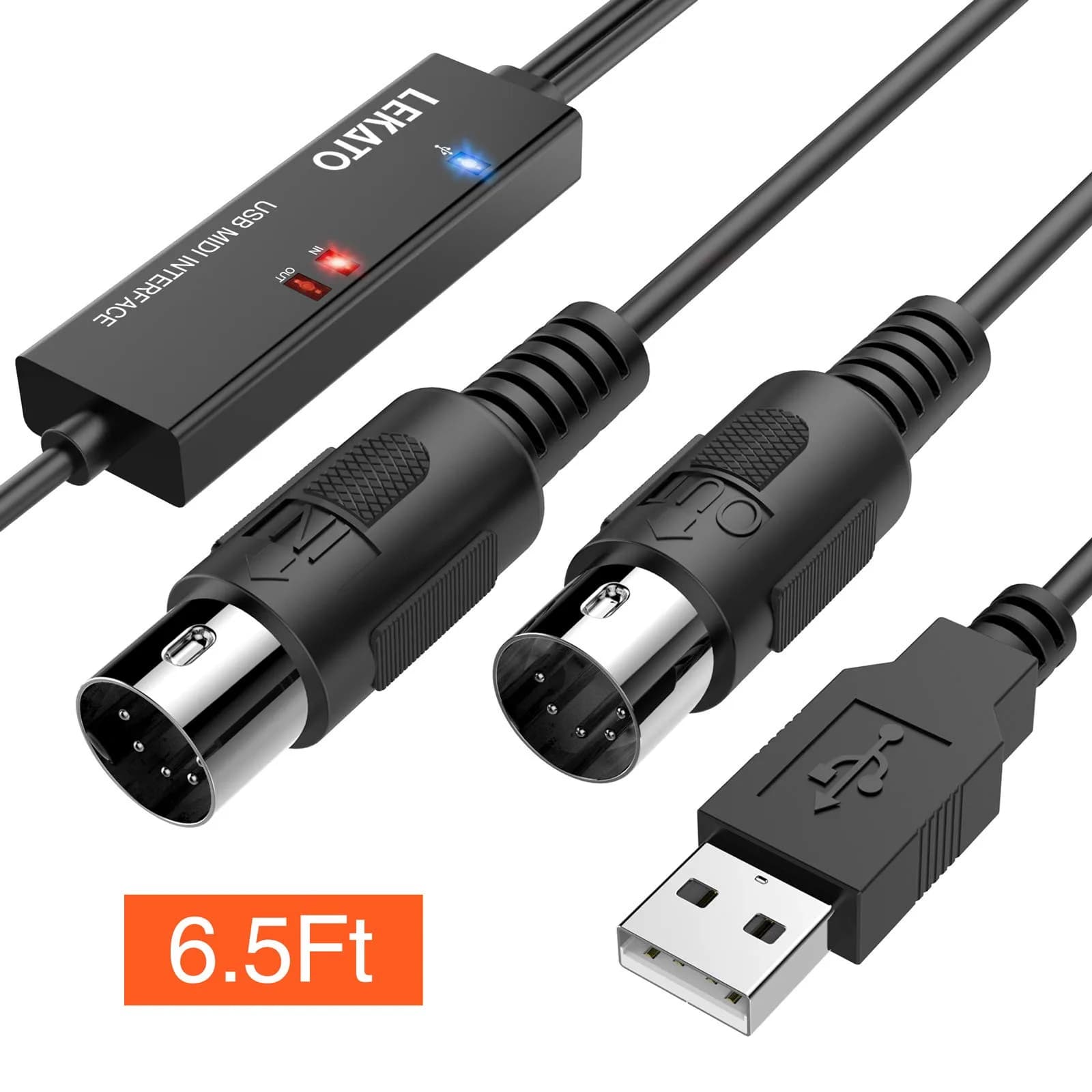 LEKATO USB MIDI Cable 2m (6.5ft) with 16-Channel Input/Output Indicators | Plug & Play MIDI to USB Keyboard Controller for Windows/Mac thumbnail 8