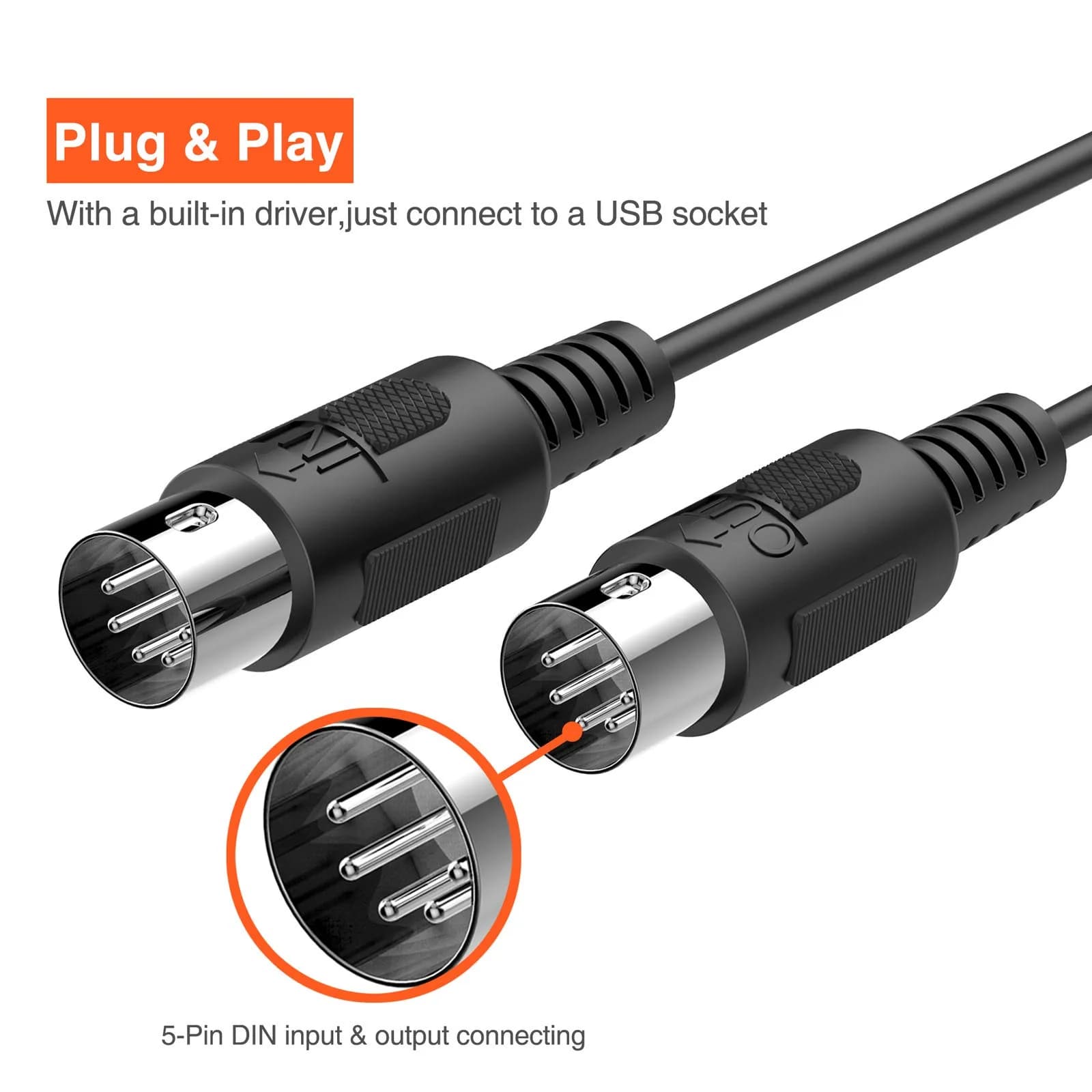 LEKATO USB MIDI Cable 2m (6.5ft) with 16-Channel Input/Output Indicators | Plug & Play MIDI to USB Keyboard Controller for Windows/Mac thumbnail 3