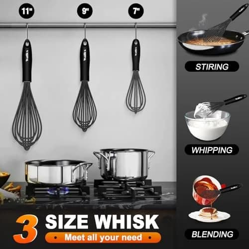 Walfos Silicone Whisk Set of 3 | Heat Resistant Kitchen Utensils for Non-stick Cookware thumbnail 5