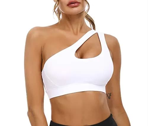 Sykooria Womens One Shoulder Sports Bra Medium Support White | Breathable & Soft Fabric thumbnail 1