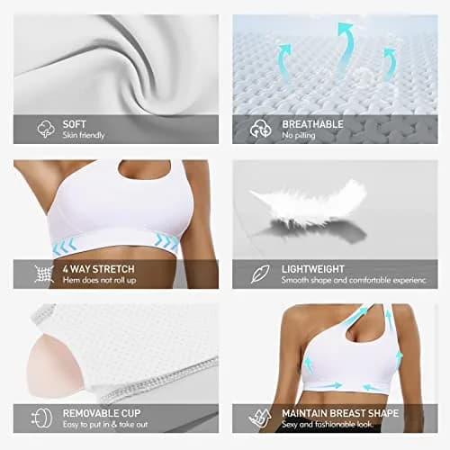 Sykooria Womens One Shoulder Sports Bra Medium Support White | Breathable & Soft Fabric thumbnail 5