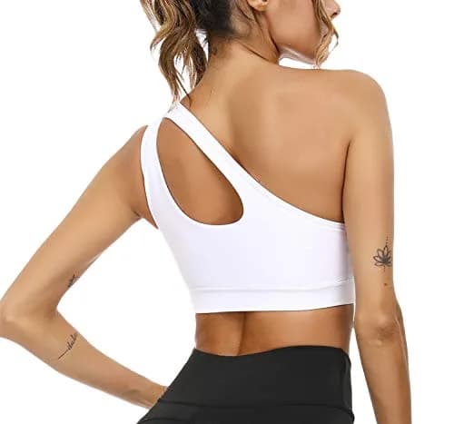 Sykooria Womens One Shoulder Sports Bra Medium Support White | Breathable & Soft Fabric thumbnail 7