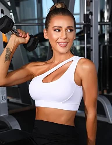 Sykooria Womens One Shoulder Sports Bra Medium Support White | Breathable & Soft Fabric thumbnail 2