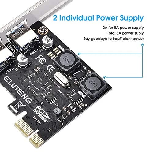 ELUTENG 2Port PCIE USB 3.2 GEN1 Expansion Card 5Gbps with Heatsink | Dual USB-C Ports, PCIe X4/X8/X16 Compatible thumbnail 2