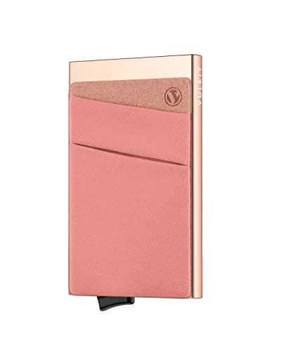 VULKIT Champagne Pop Up Card Holder Wallet with Money Pocket | RFID Blocking Slim Metal Bank Card Case for 5-9 Cards thumbnail 1