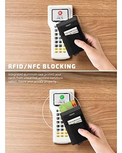 VULKIT Champagne Pop Up Card Holder Wallet with Money Pocket | RFID Blocking Slim Metal Bank Card Case for 5-9 Cards thumbnail 3