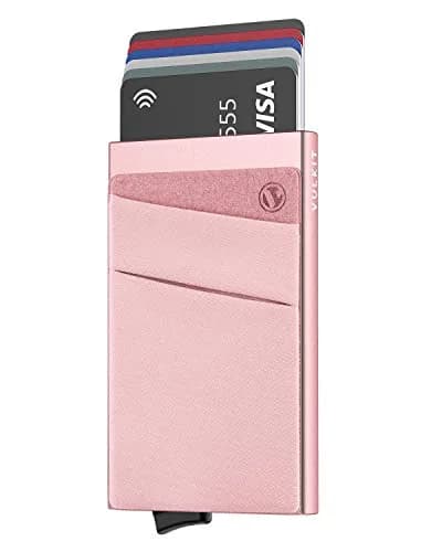 VULKIT Rose Gold Pop Up Card Holder Wallet with Money Pocket | RFID Blocking Slim Metal Bank Card Case thumbnail 1