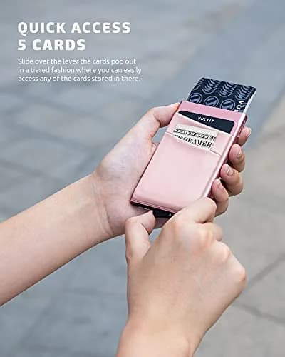 VULKIT Rose Gold Pop Up Card Holder Wallet with Money Pocket | RFID Blocking Slim Metal Bank Card Case thumbnail 2