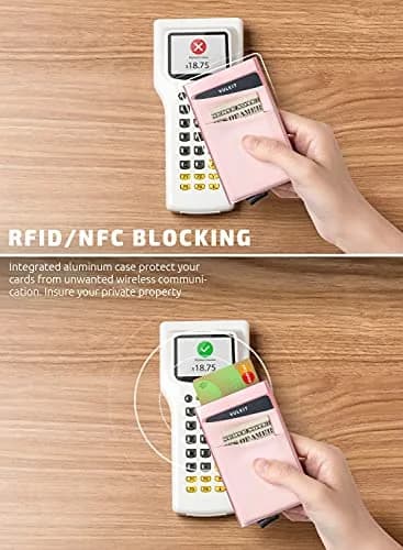 VULKIT Rose Gold Pop Up Card Holder Wallet with Money Pocket | RFID Blocking Slim Metal Bank Card Case thumbnail 3