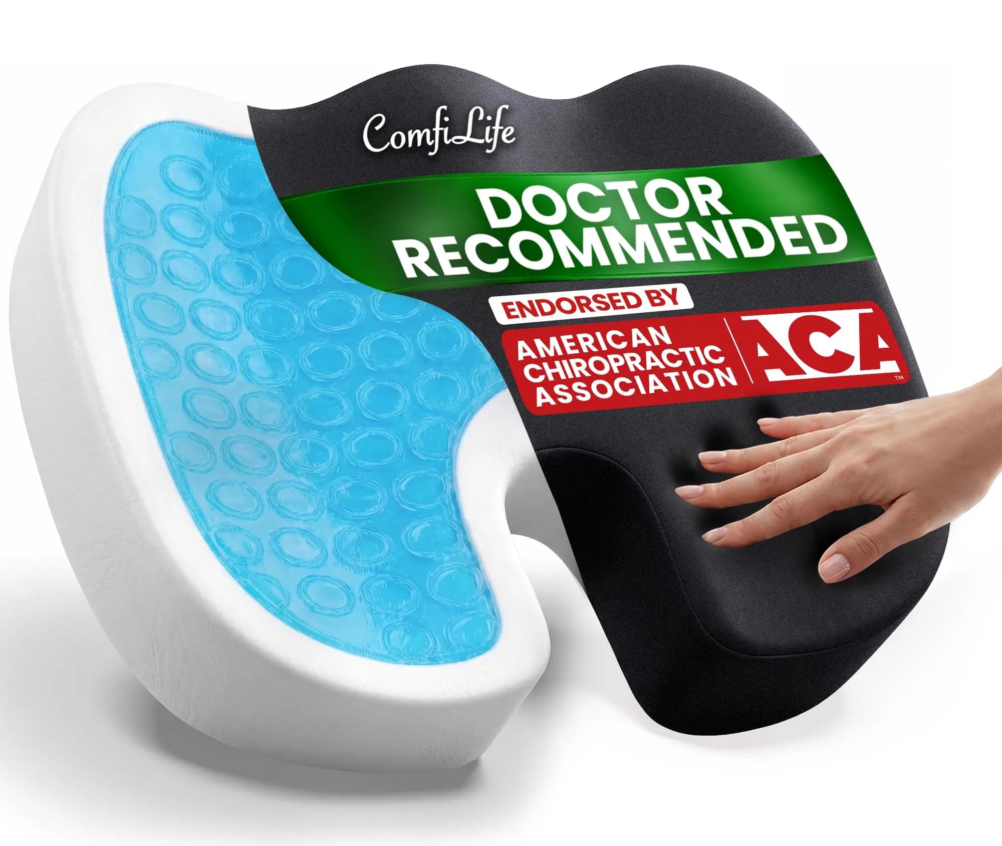 ComfiLife Black Gel Memory Foam Seat Cushion | Large Size for Back & Sciatica Relief - main product image