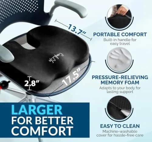 ComfiLife Black Gel Memory Foam Seat Cushion | Large Size for Back & Sciatica Relief thumbnail 6