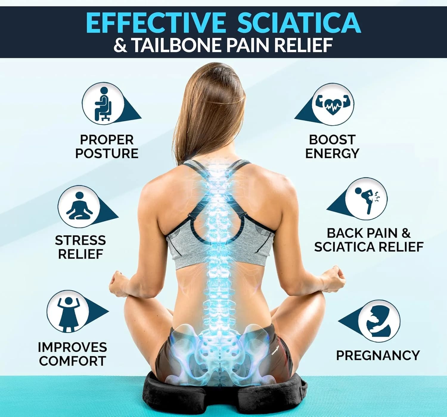 ComfiLife Black Gel Memory Foam Seat Cushion | Large Size for Back & Sciatica Relief - view 8
