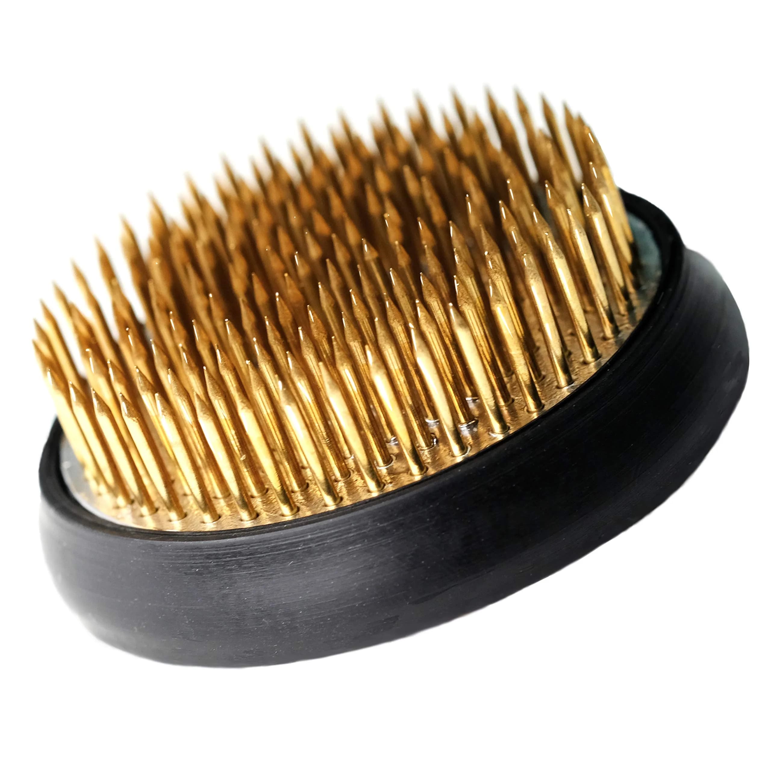 BEADNOVA Brass Flower Frog Kenzan 60mm (2.4 Inch) with Rubber Gasket | 169 Pins for Ikebana Arrangements — Gold,Black