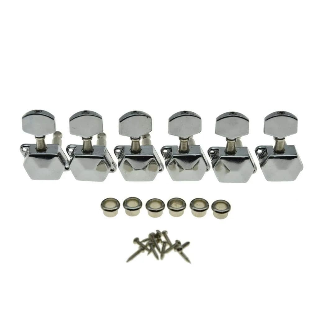 KAISH 6 Inline Semi-Closed Guitar Tuning Keys Pegs Chrome | 8mm Post Hole — Chrome