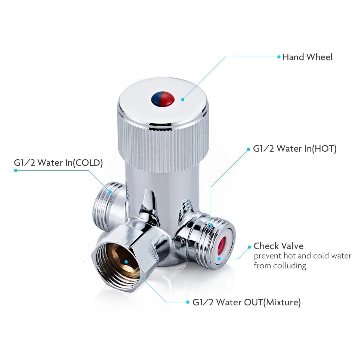 Fyeer Solid Brass DN15 1/2" Hot and Cold Water Mixing Valve | Chrome Plated - view 3