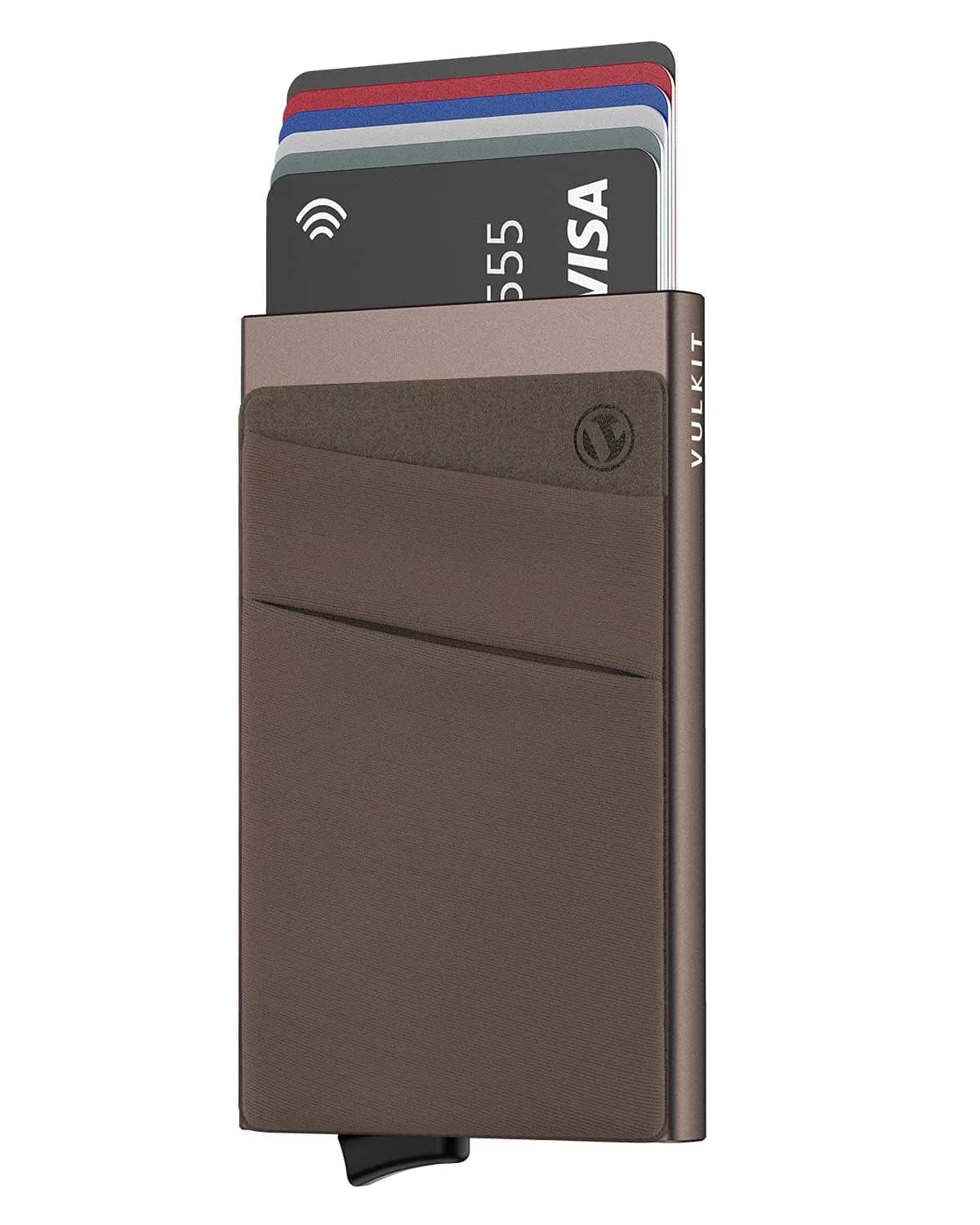 VULKIT Nickle Grey Pop Up Card Holder Wallet with Money Pocket & RFID Blocking - main product image