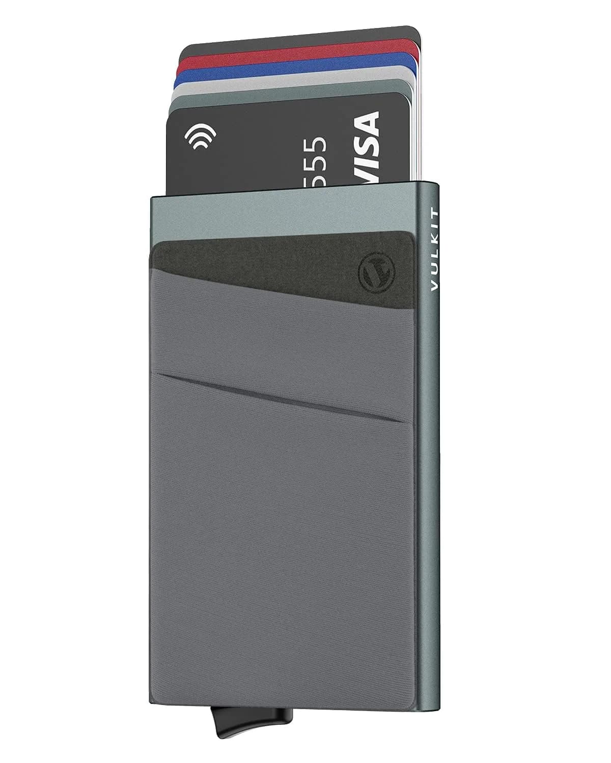 VULKIT Space Grey Pop Up Card Holder Wallet with Money Pocket & RFID Blocking - main product image