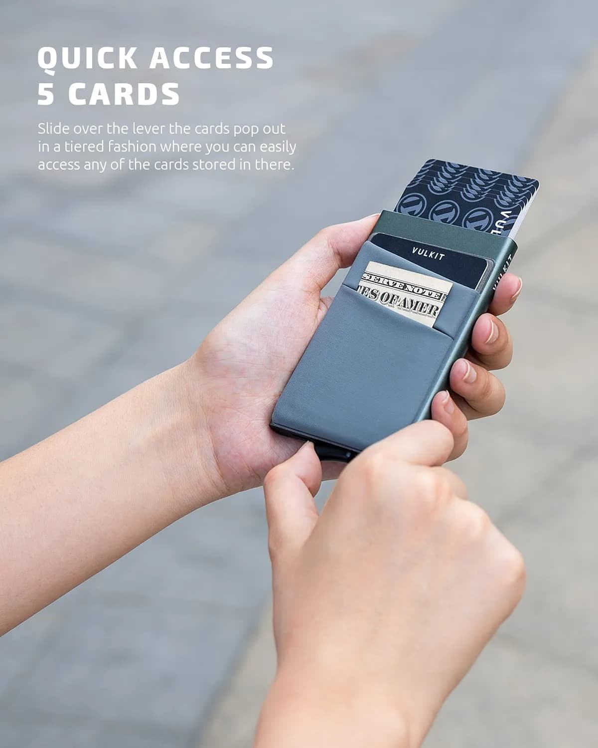 VULKIT Space Grey Pop Up Card Holder Wallet with Money Pocket & RFID Blocking - view 2