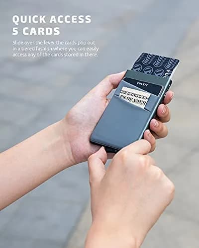 VULKIT Card Holder with Money Pocket | Slim RFID Blocking Metal Wallet (Space Grey, 5 Cards) thumbnail 2