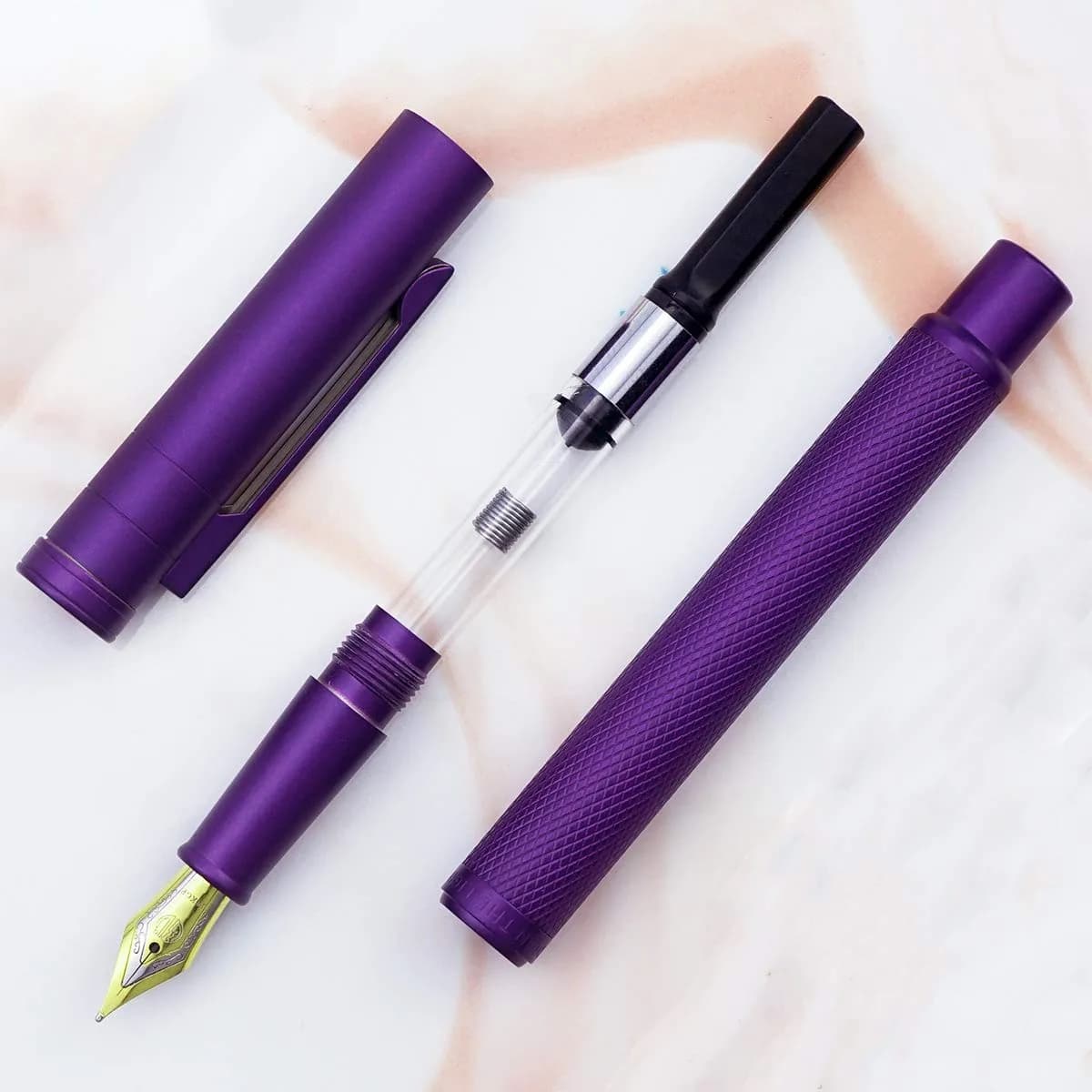 Asvine Purple Forest Fountain Pen Extra Fine Nib Classic Design with Converter and Metal Pen Case Set | Smooth Ink Flow - view 7