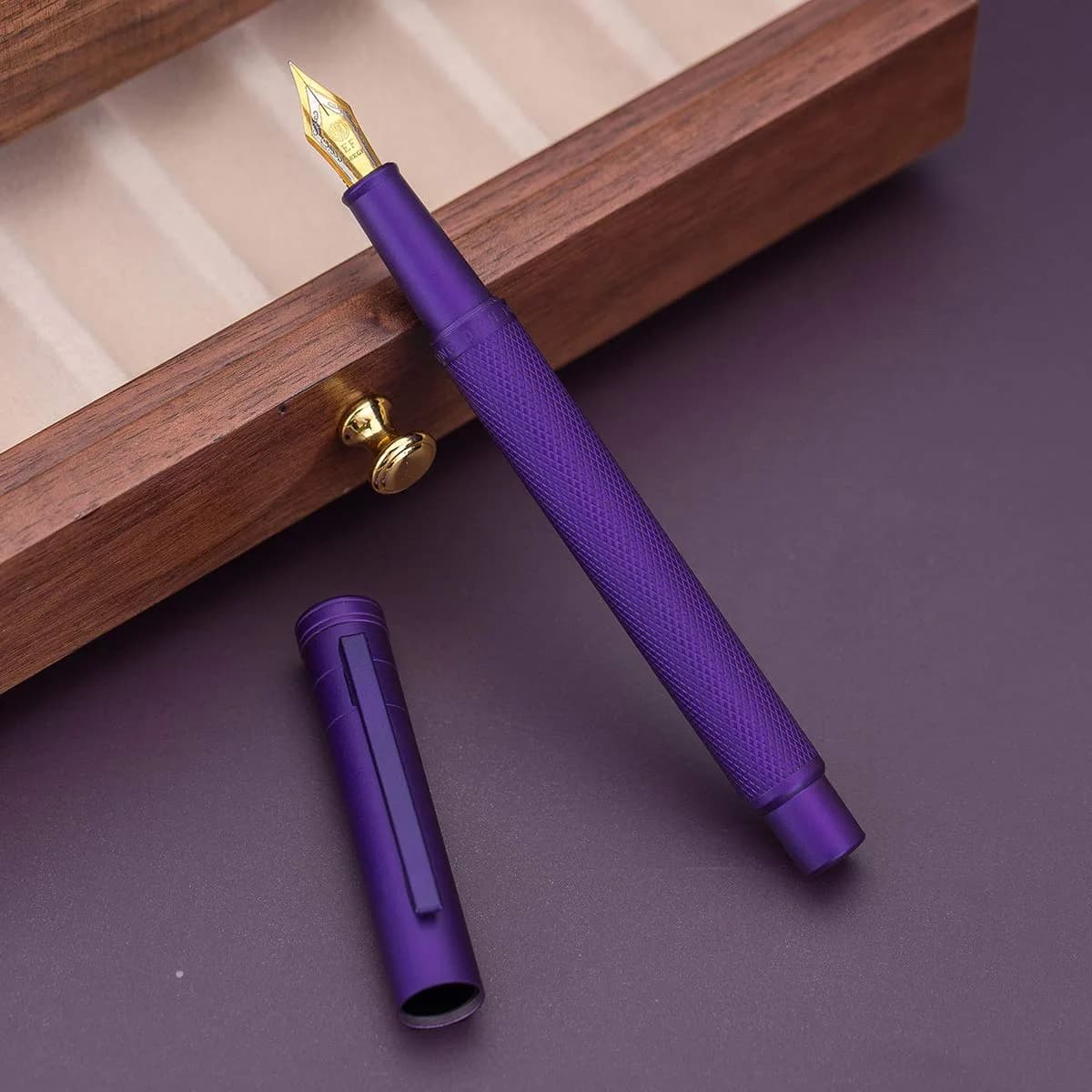 Asvine Purple Forest Fountain Pen Extra Fine Nib Classic Design with Converter and Metal Pen Case Set | Smooth Ink Flow - view 3