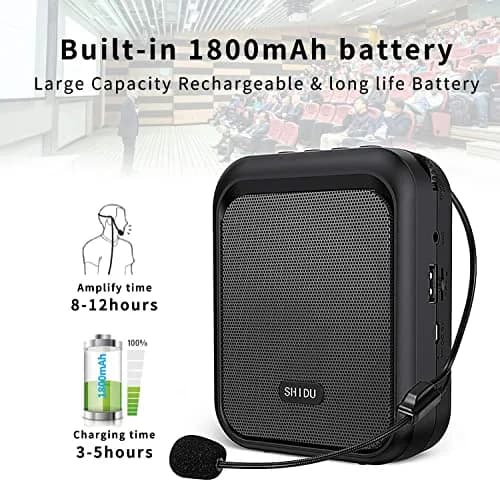 SHIDU M100 Mini Voice Amplifier Portable Rechargeable Bluetooth Speaker with Wired Microphone Headset 10W 1800mAh | 10W Output thumbnail 4