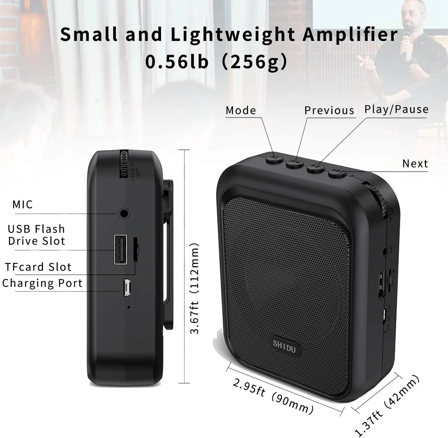 SHIDU M100 Mini Voice Amplifier Portable Rechargeable Bluetooth Speaker with Wired Microphone Headset 10W 1800mAh | 10W Output - view 6
