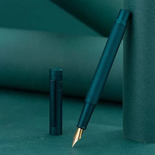 Asvine Dark Green Fude Pen, Bent Nib Fountain Pen Calligraphy (Fine to Broad) with Converter and Metal Pen Case Set | Smooth Ink Flow Writing Instrument thumbnail 3