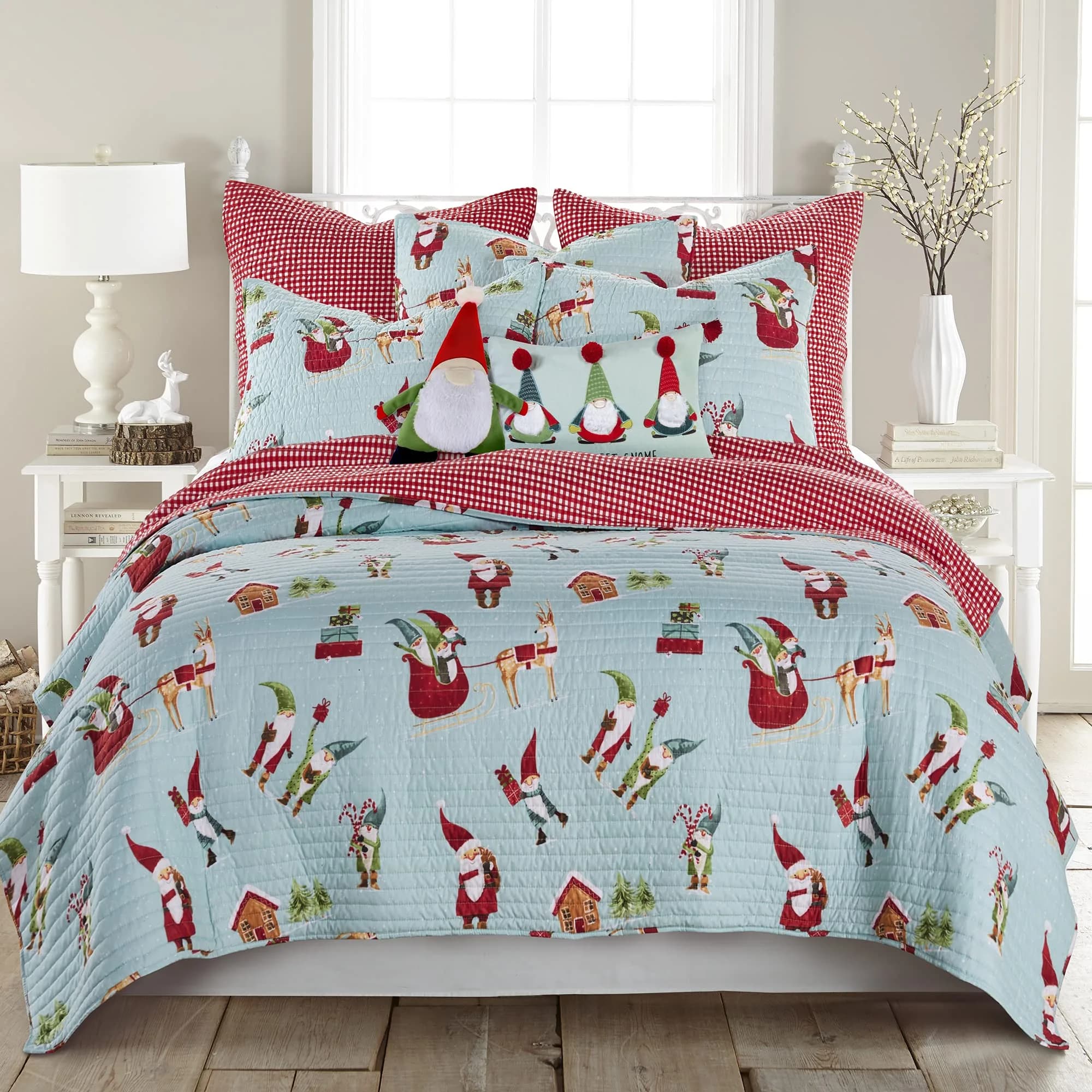 Levtex Home Gnome for the Holidays King Quilt 102x86in | Reversible Microfiber Christmas Decor - main product image