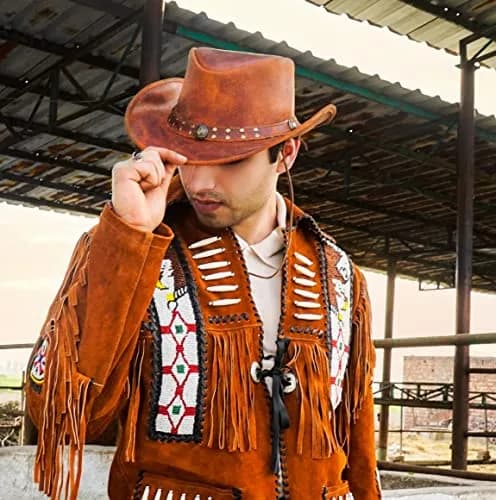 HADZAM Reddish Brown Leather Cowboy Hat - Large | Vintage Western Outback Style - view 4