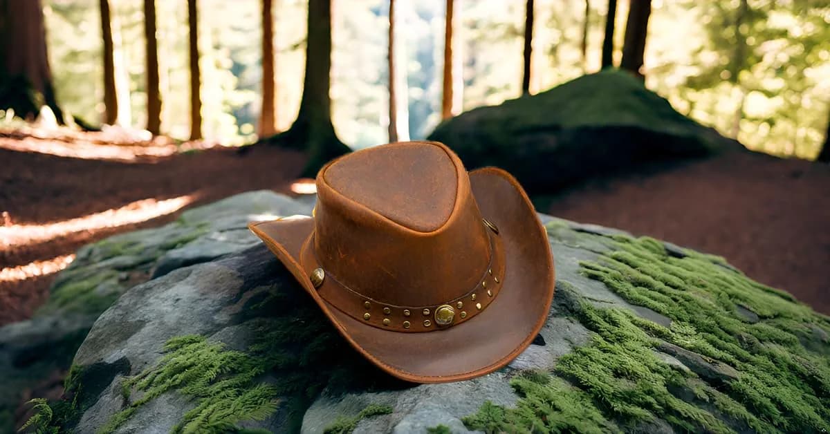 HADZAM Reddish Brown Leather Cowboy Hat - Large | Vintage Western Outback Style thumbnail 2