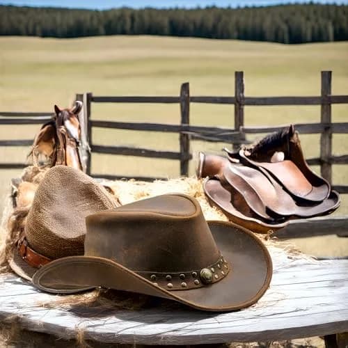 HADZAM Reddish Brown Leather Cowboy Hat - Large | Vintage Western Outback Style - view 3