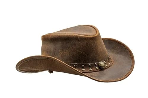 HADZAM Redish Brown Leather Cowboy Hat - Medium | Vintage Western Outback Style - main product image